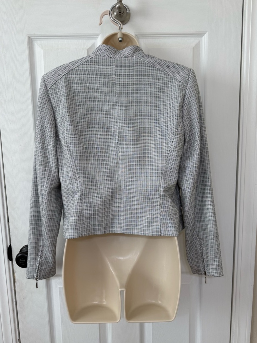 White House Black Market Plaid Moto Blazer Jacket Petite 10P - Picture 4 of 12